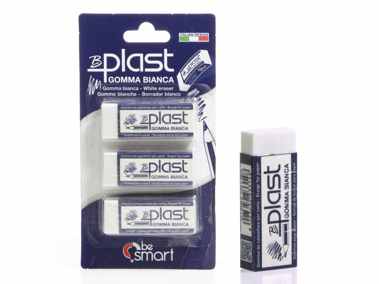 Blister da 3 gomme bianche b-plast be smart