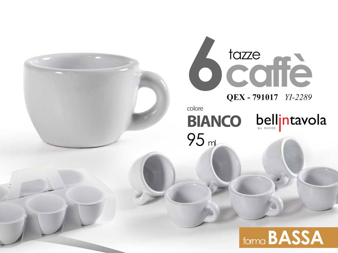 Tazzina caffe' bianca 6 pezzi bassa 791017