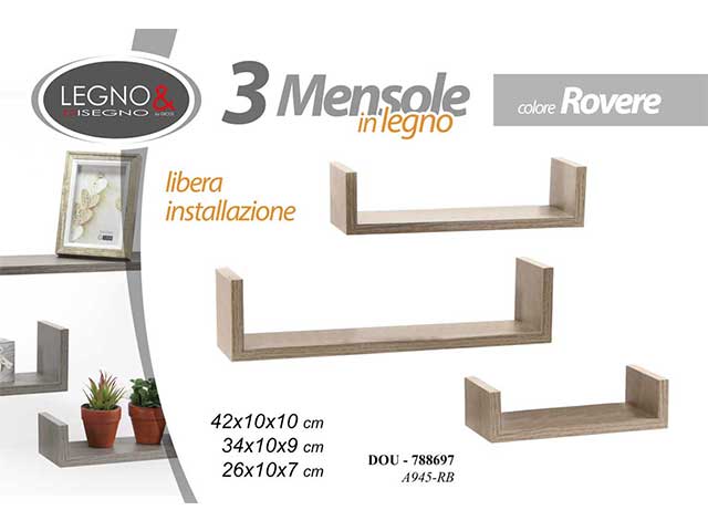 L.rovere mensola 3 pezzi 42/34/26 788697