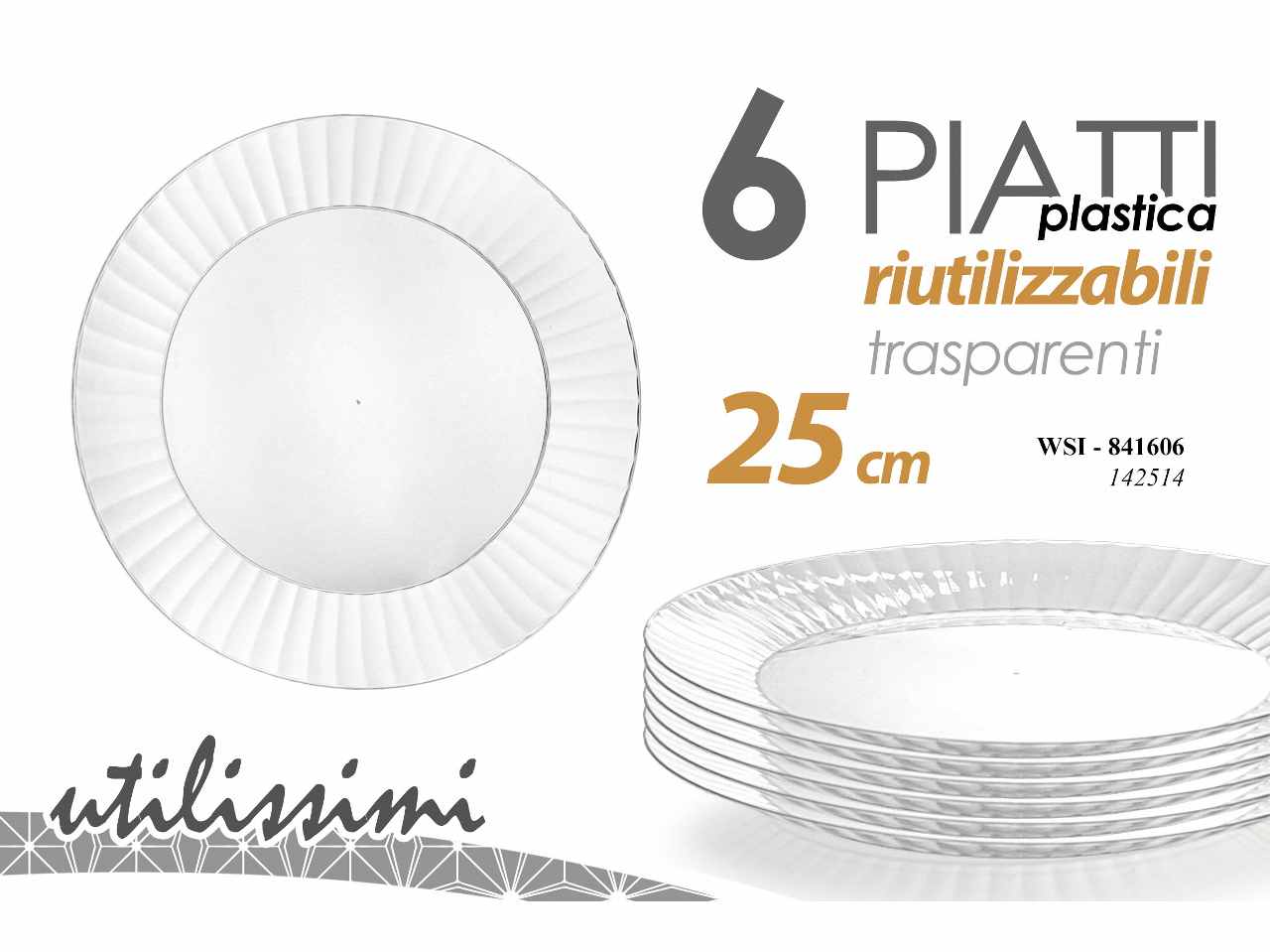 Piatto plast.tras.6 pezzi 25cm 841606
