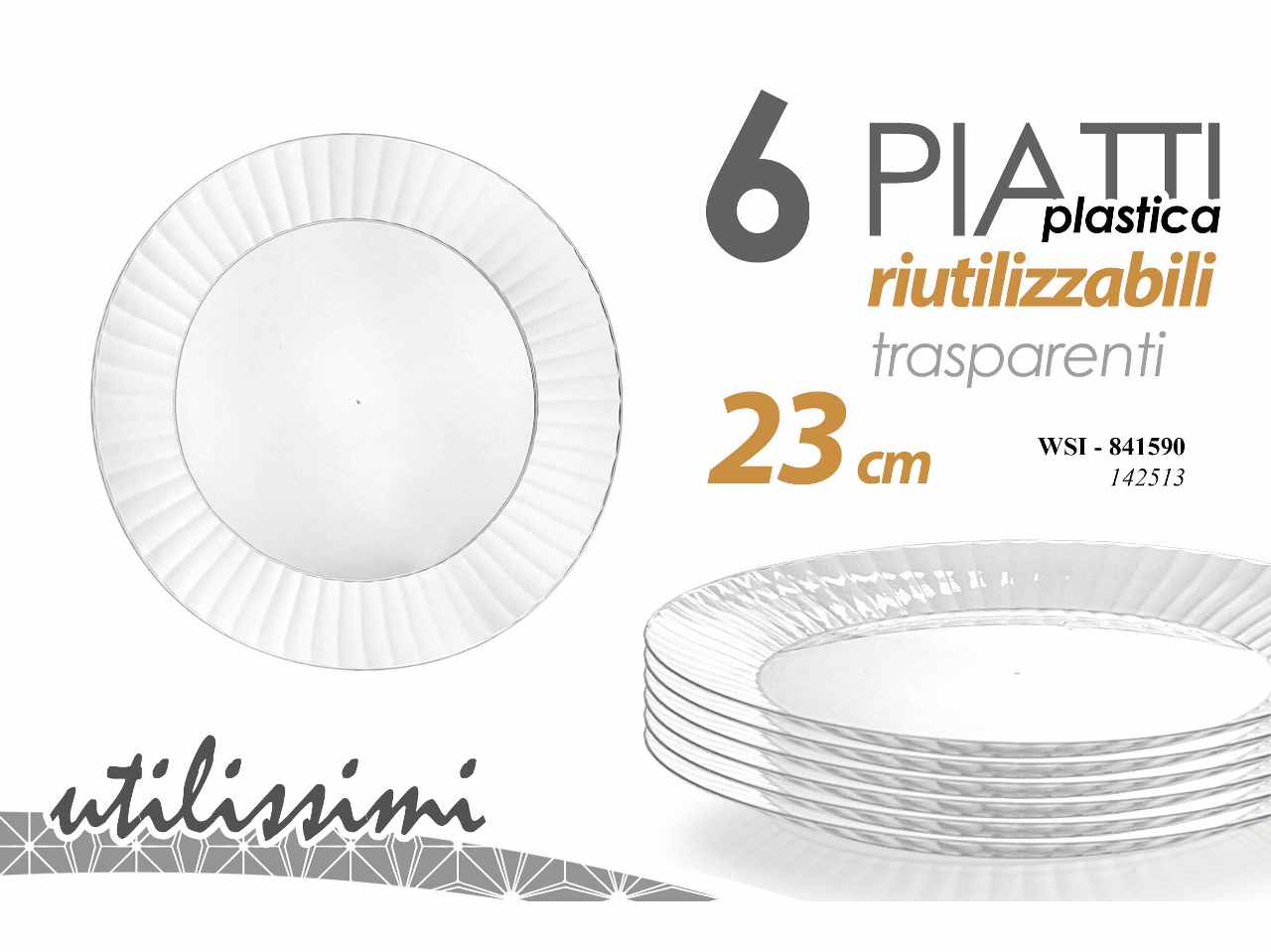 Piatto plast.tras.6 pezzi 23cm 841590