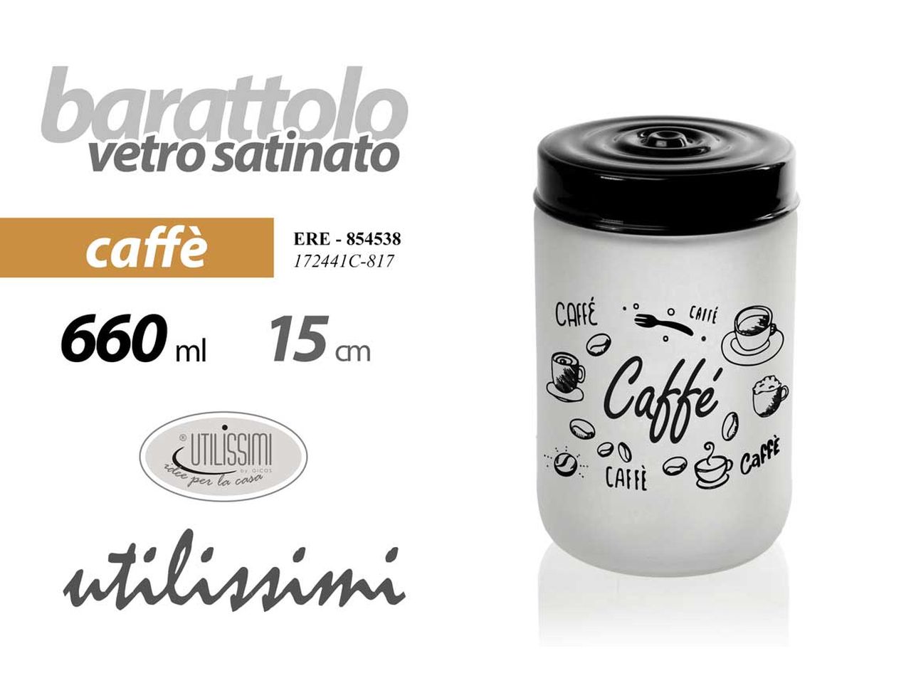 Barattolo in vetro satinato per caffe' 660ml 9x15cm