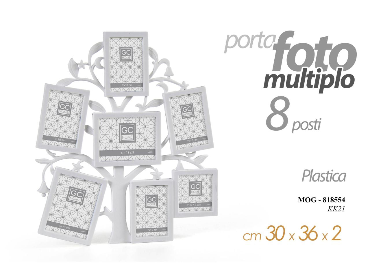 Portafoto multiplo a forma di albero 30x1,5x35,5cm