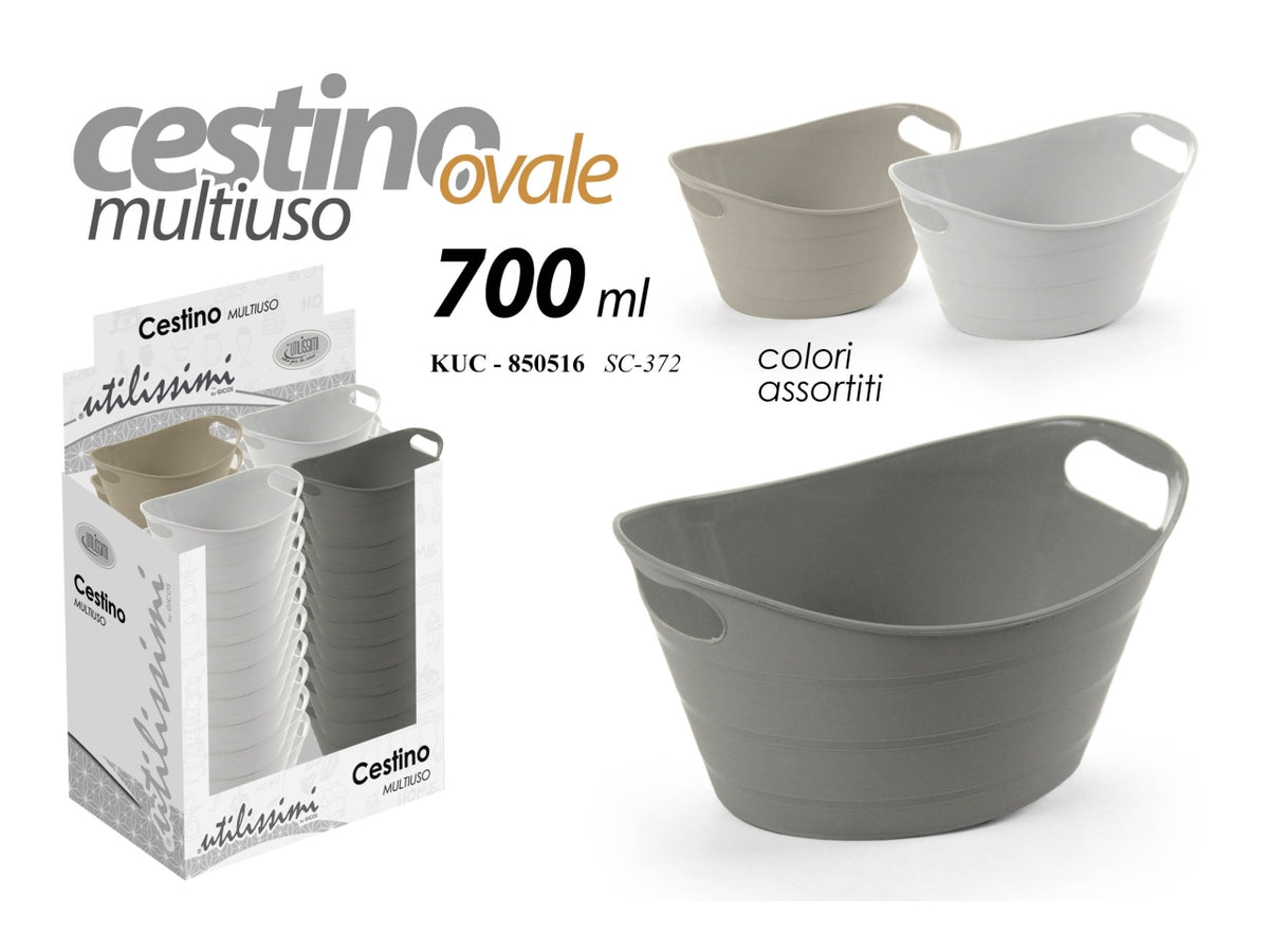 Cestino multiuso ovale da 700ml misura 16x10x7cm - disponibile in 3 diversi colori