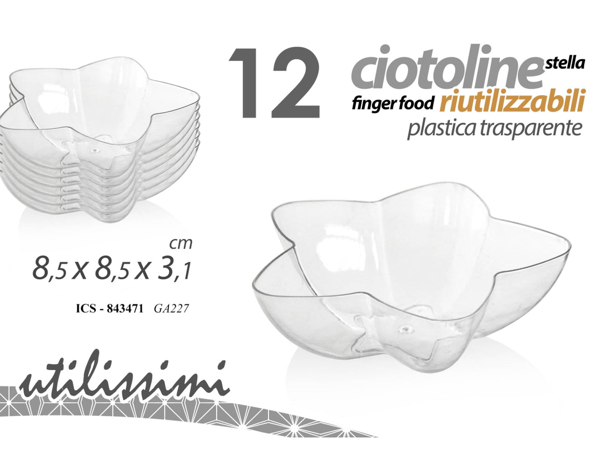 Vassoietti finger food a forma di stella riutilizzabili in plastica 8,5x8,5x3,1cm - la confezione contiene 12 vassoietti