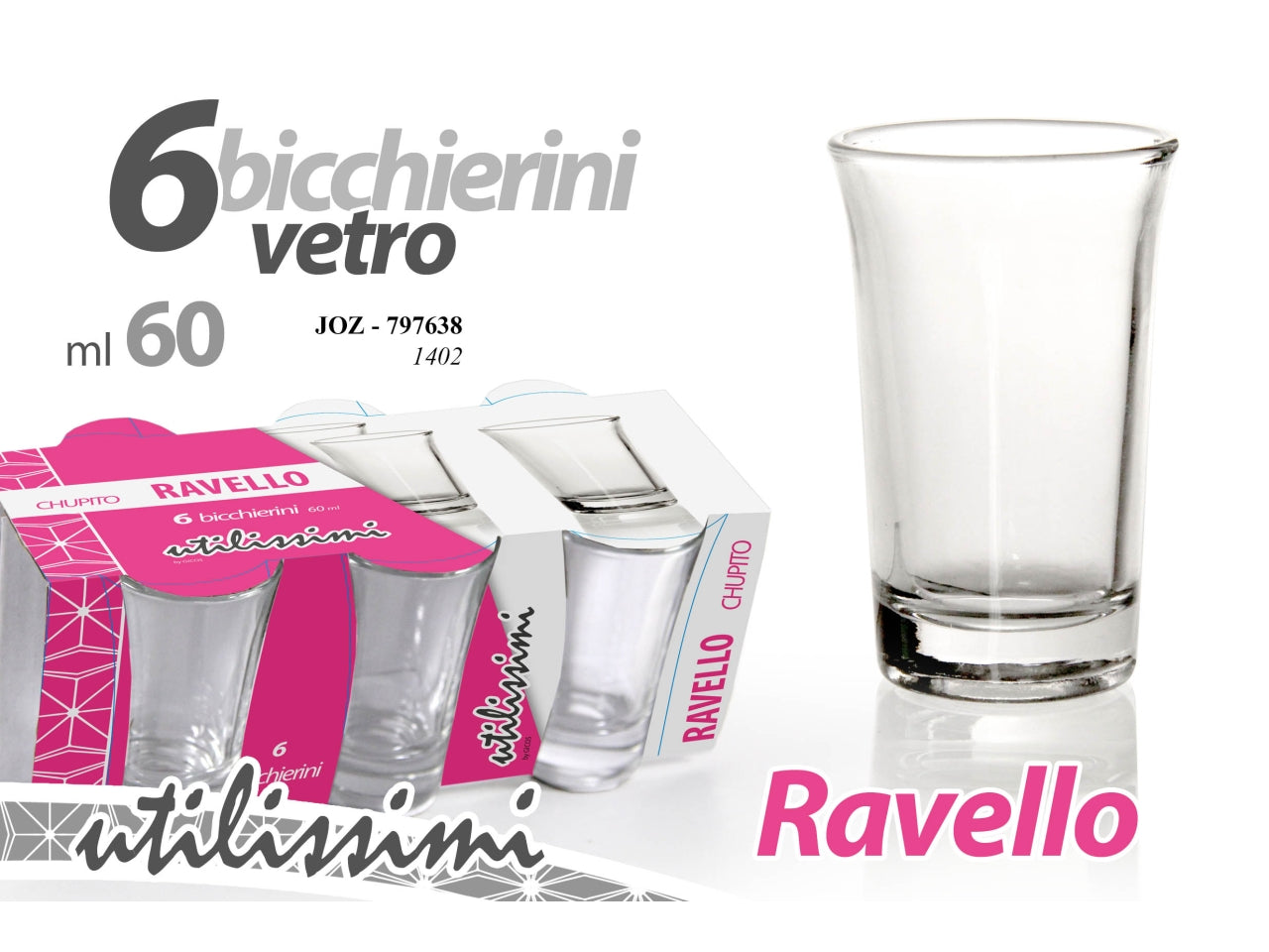Bicchierini in vetro 60ml linea ravello 7cm - la confezione contiene 6 bicchieri