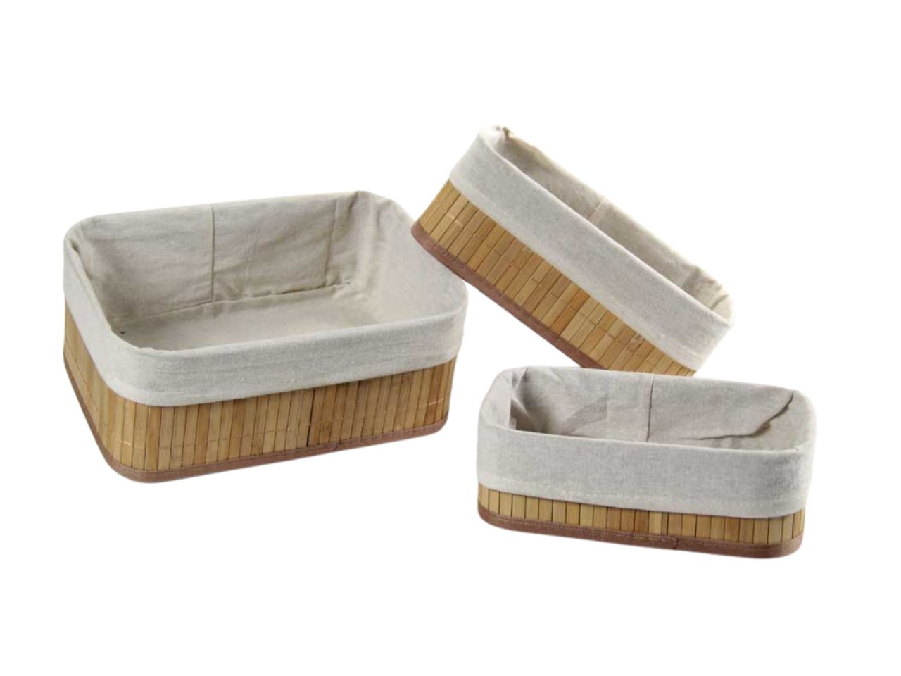 Cesto rettangolare in bamboo naturale, set da 3 pezzi 30 cm, 28 cm e 25 cm - Utilissimi