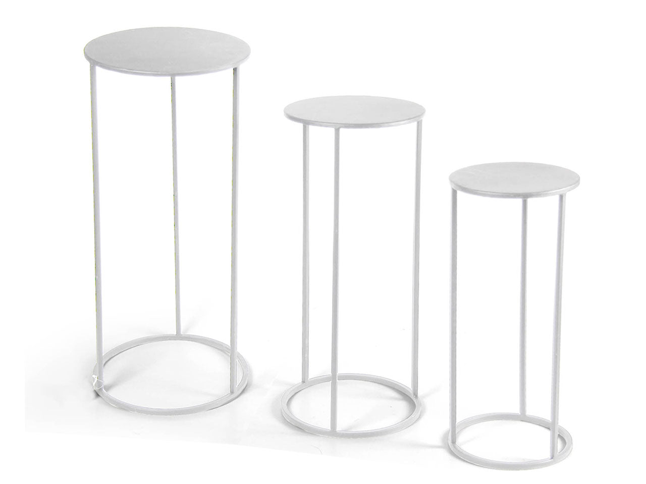 Tris tavolini rotondi in metallo colore bianco misura 70/60/50cm