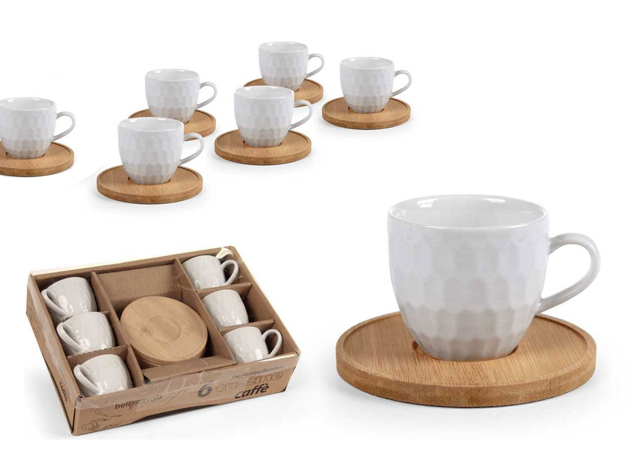 Set da 6 tazzine con piattini in bamboo
