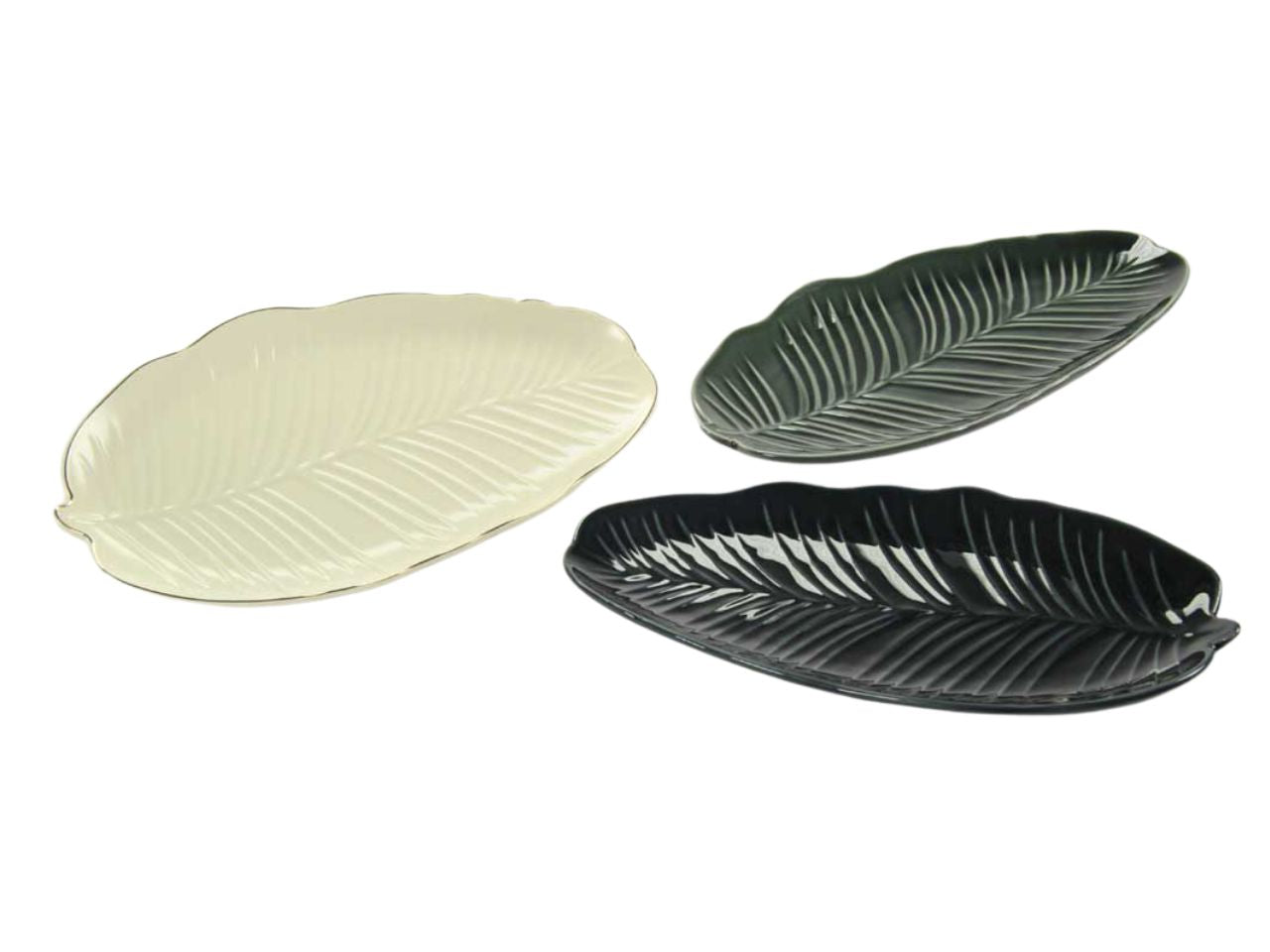 Vassoio ovale a foglia in ceramica 3 colori assortiti stile jungle 30 cm - Passionecasa