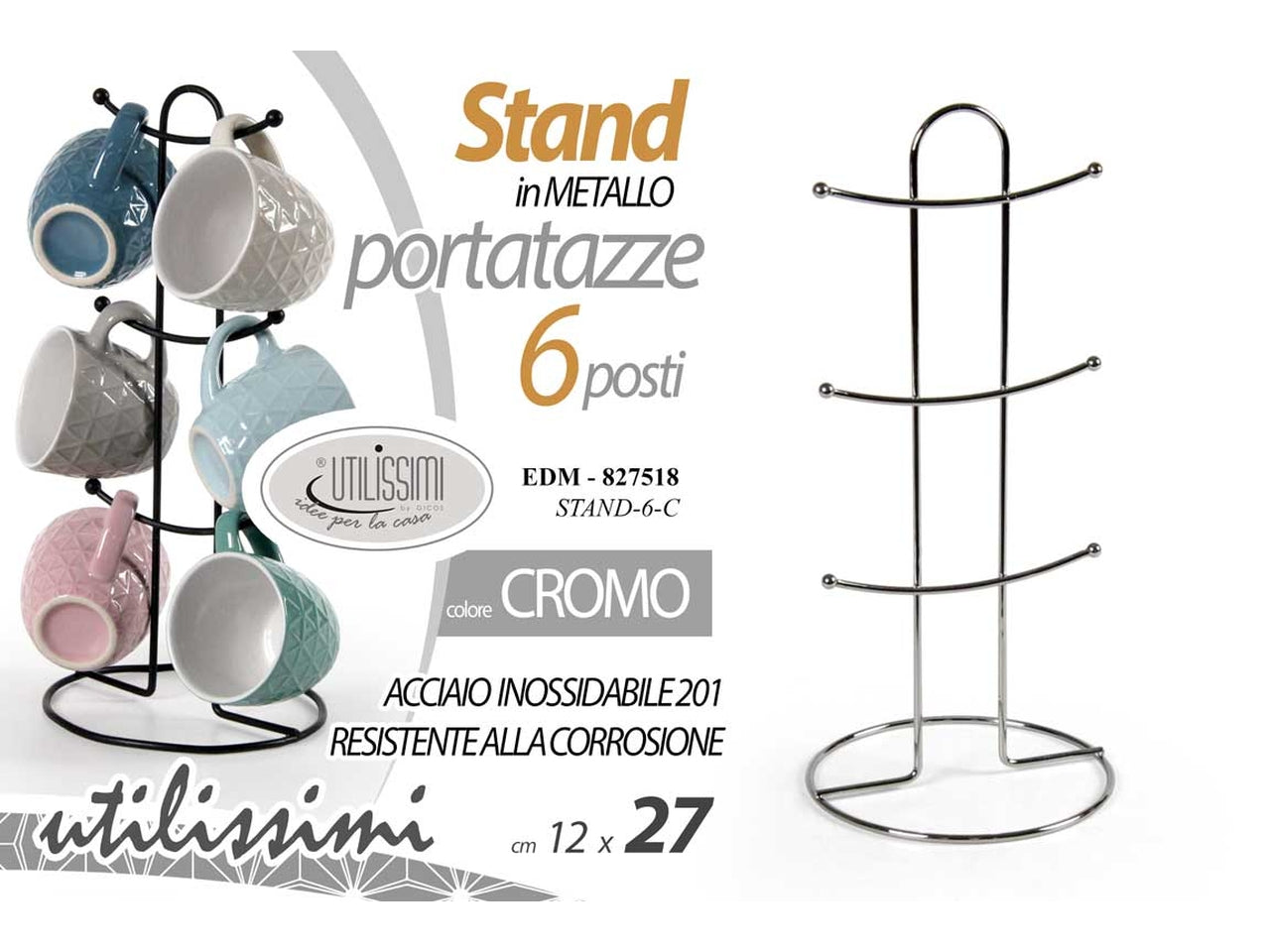 Stand cromo per 6 tazzine misura 12x12x27cm