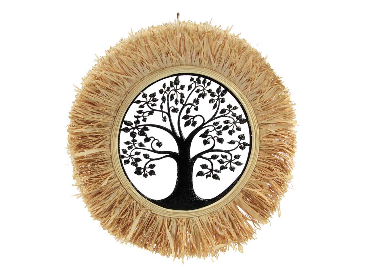 Decorazione da parete albero della vita boho in metallo, paglia e bamboo 51x1,5 cm - Gicos