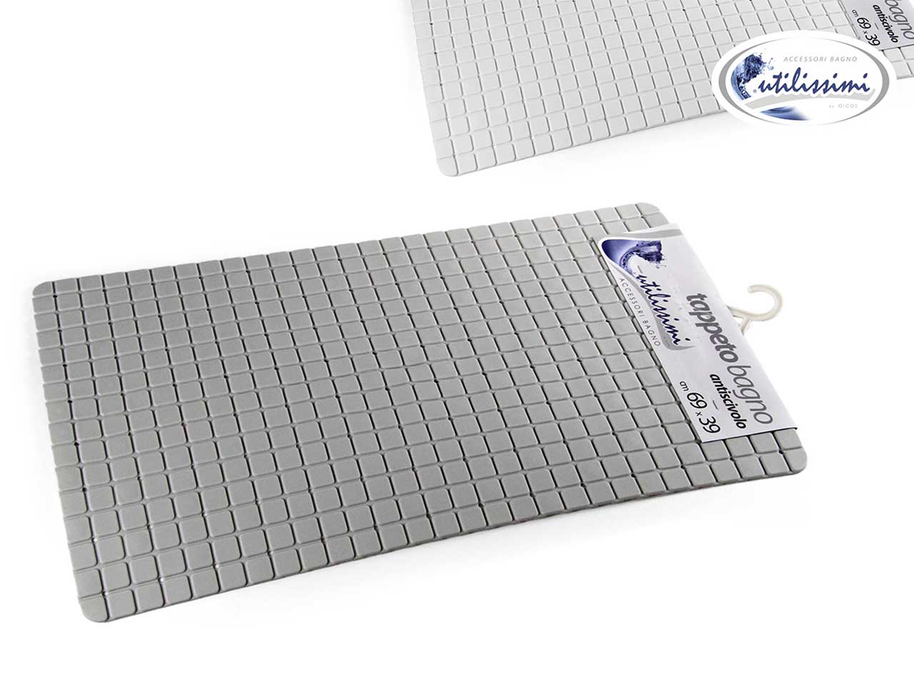 Tappeto antiscivolo pvc grigio bianco e tortora con ventose per doccia 69x39 cm - Gicos
