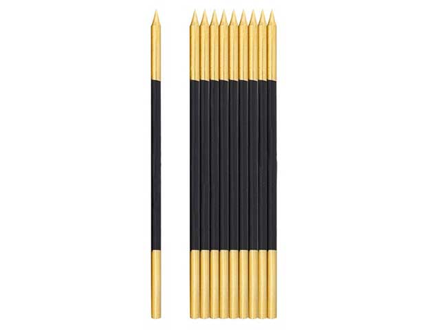Candelina+sup.nero/oro 10 pezzi 15,5cm50596