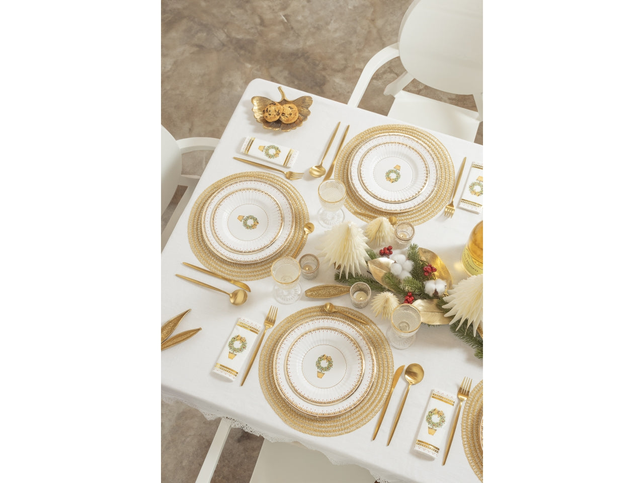 Tovaglioli di carta natalizi bianco e dorato 33x33 cm, confezione da 16 pezzi - Givi Italia