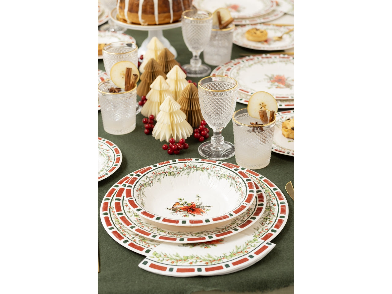 Piatti di carta natalizi compostabile bianco e rosso 27 cm, confezione da 8 piatti - Givi Italia