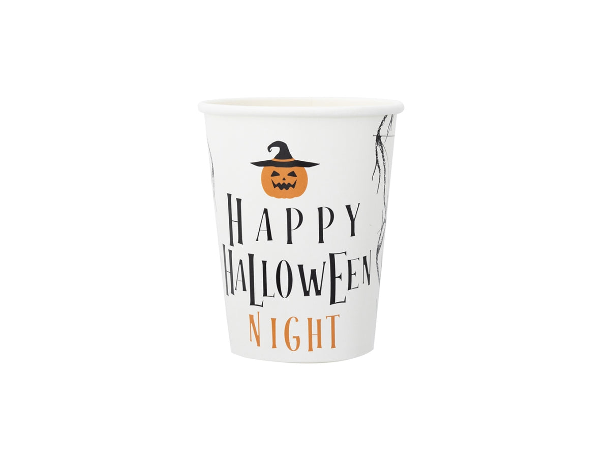 Bicchieri di carta Halloween 250cc bianco, nero e arancio, confezione da 8 bicchieri - Givi Italia