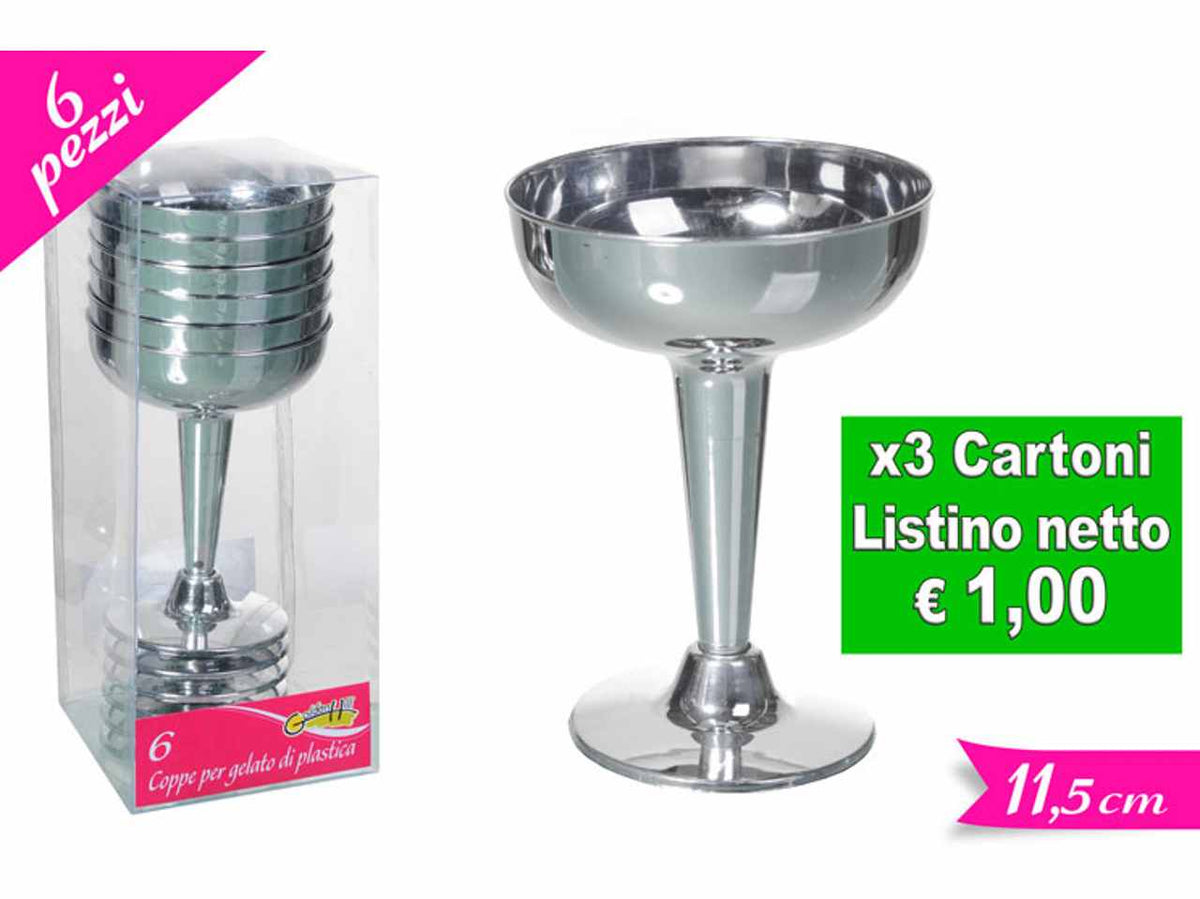 Coppe gelato plastica silver set da 6 coppe