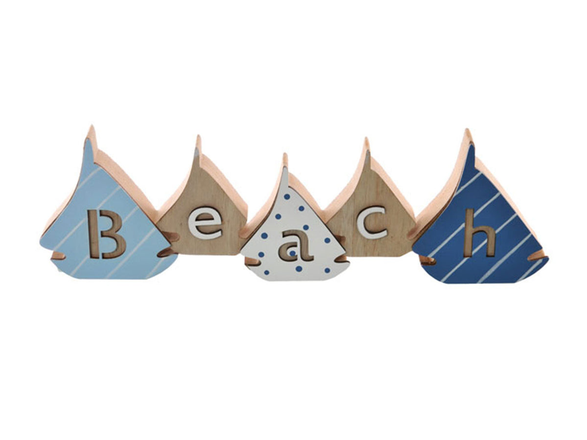 Decorazione da parete, scritta Beach in legno stile marinaro 30x9x2,5 cm - Golden Hill