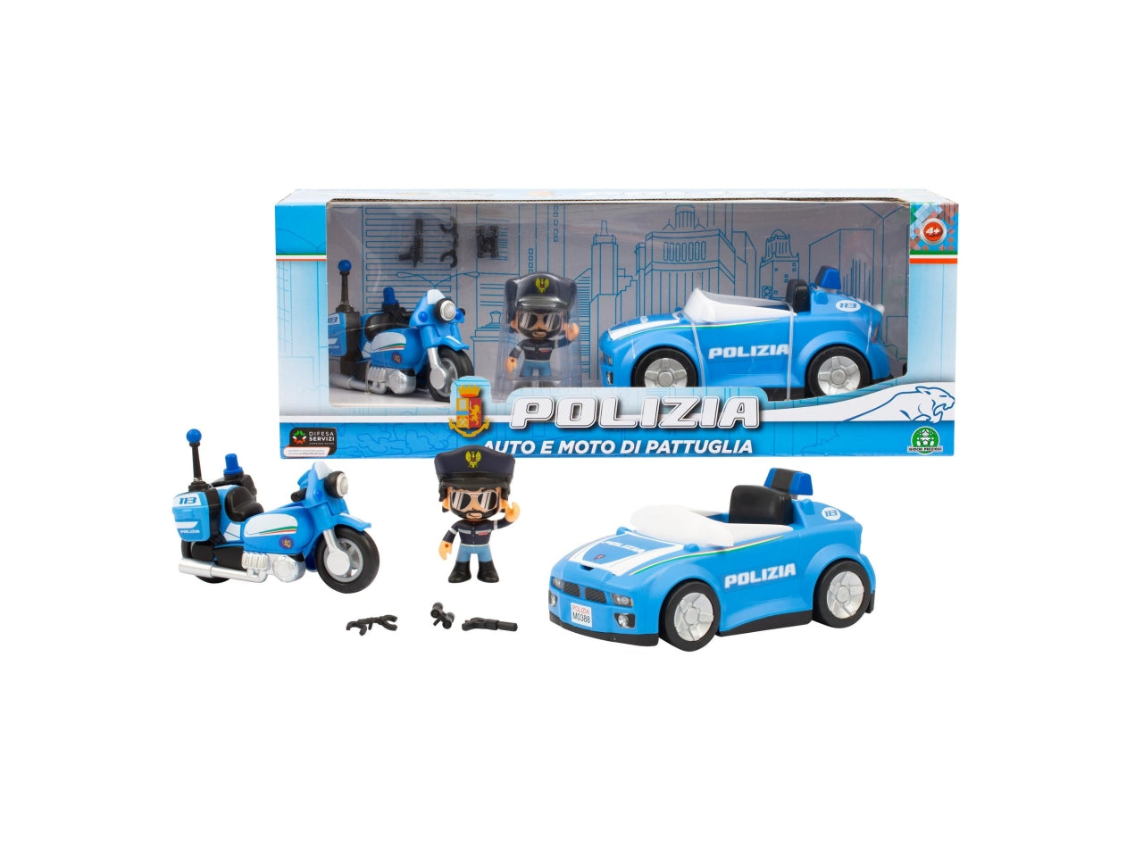 Polizia auto e moto con personaggio - Auto e moto con livrea originale a ruota libera. Personaggio - Giochi Preziosi