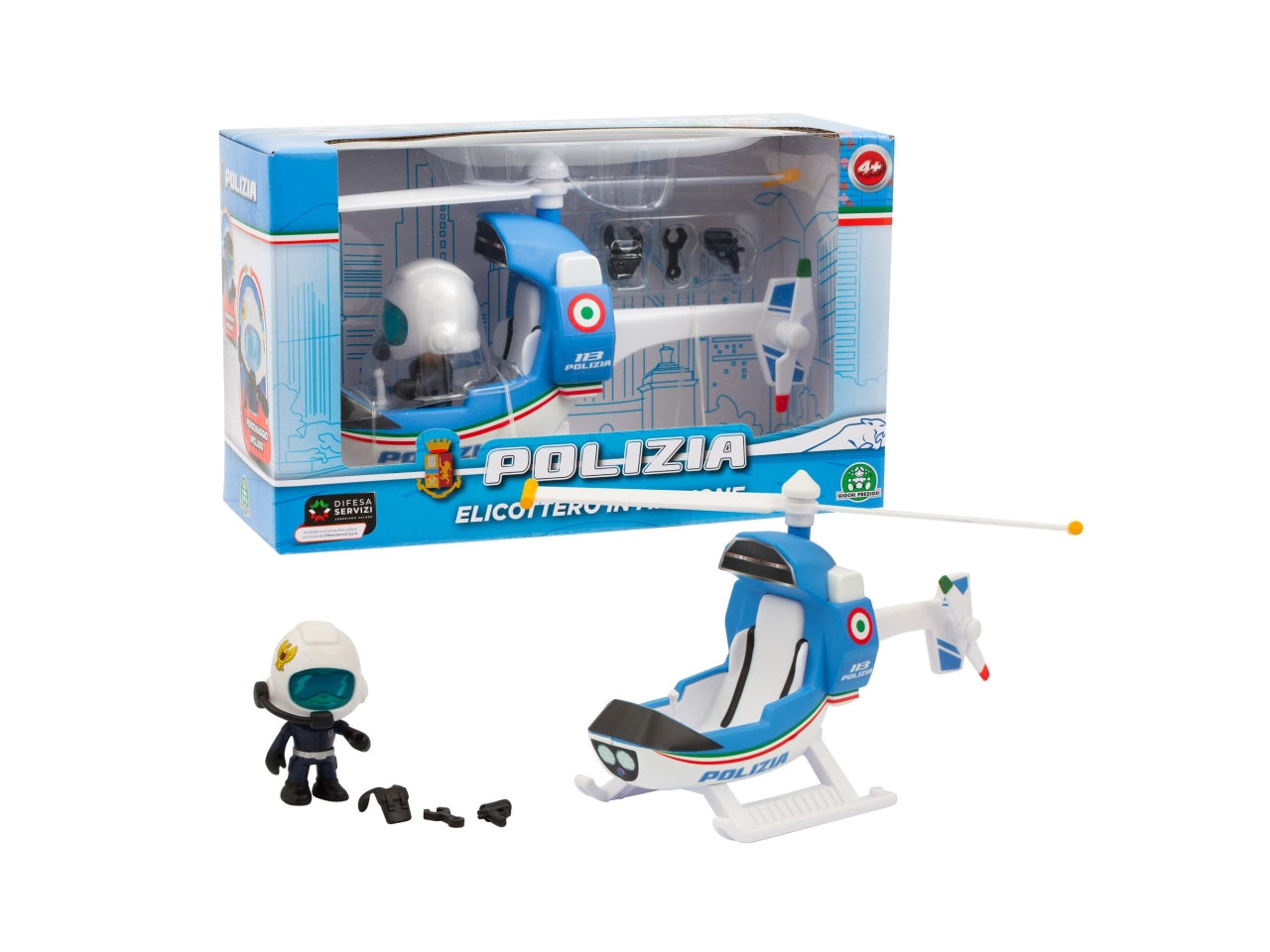 Polizia elicottero con personaggio - Elicottero con livrea originale e personaggio articolato con divisa da - Giochi Preziosi