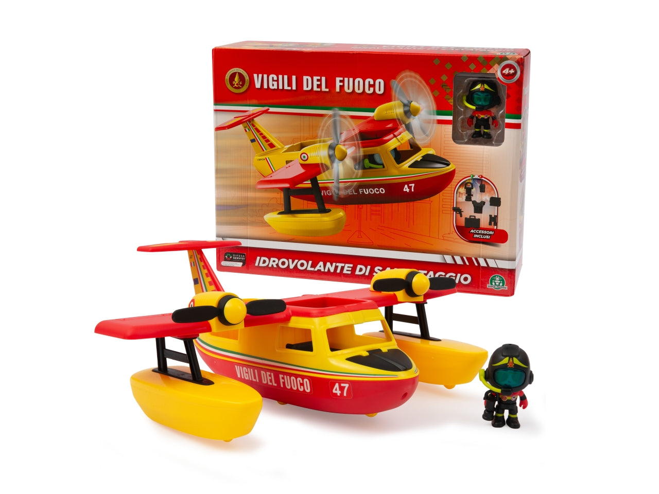 Vigili del fuoco canadair con personaggio - Veicolo Canadair con i colori originali dei Vigili del Fuoco. - Giochi Preziosi