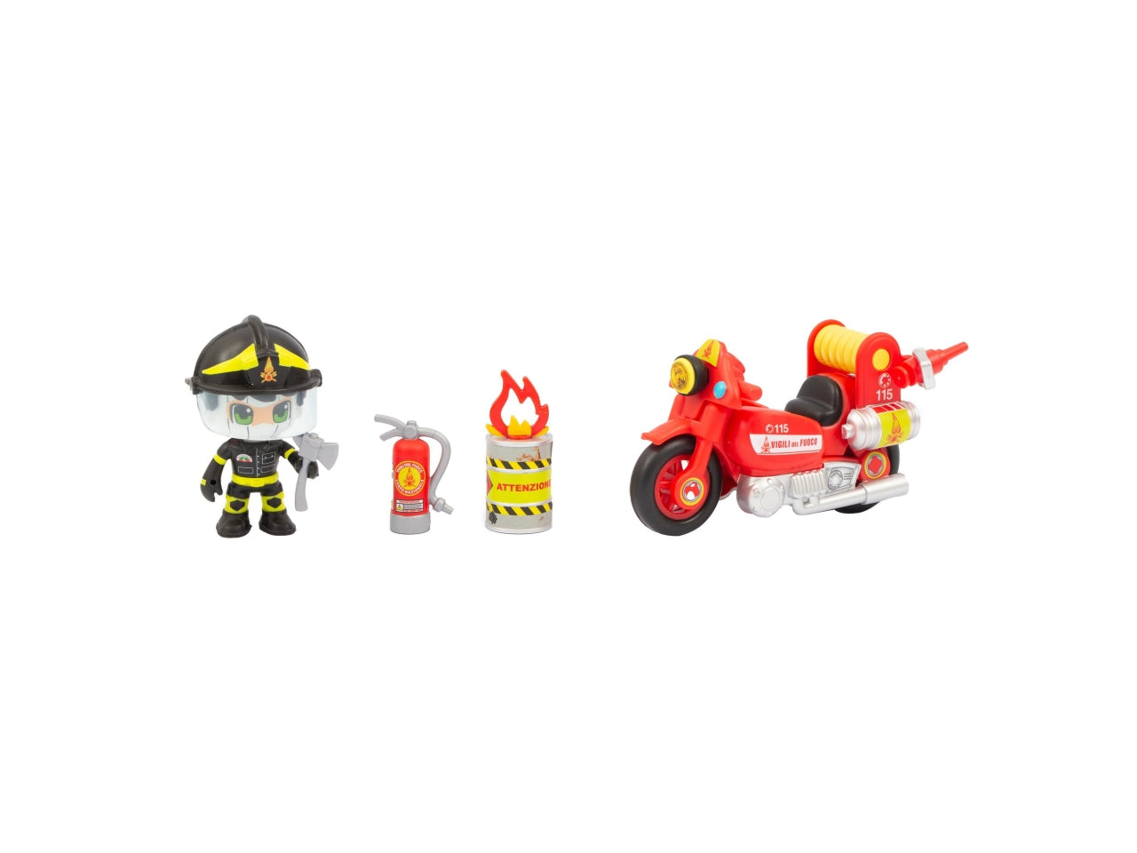 Vigili del fuoco moto con personaggio - Motocicletta a ruota libera con livrea originale e personaggio articolato - Giochi Preziosi