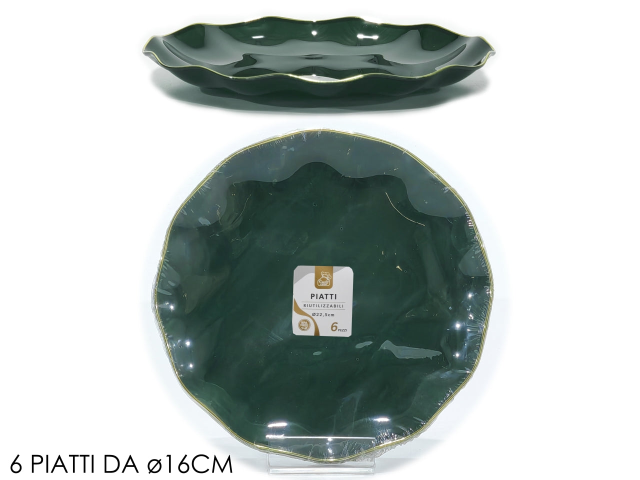 Piatti 16cm verde con bordo oro in confezione da 6 pezzi