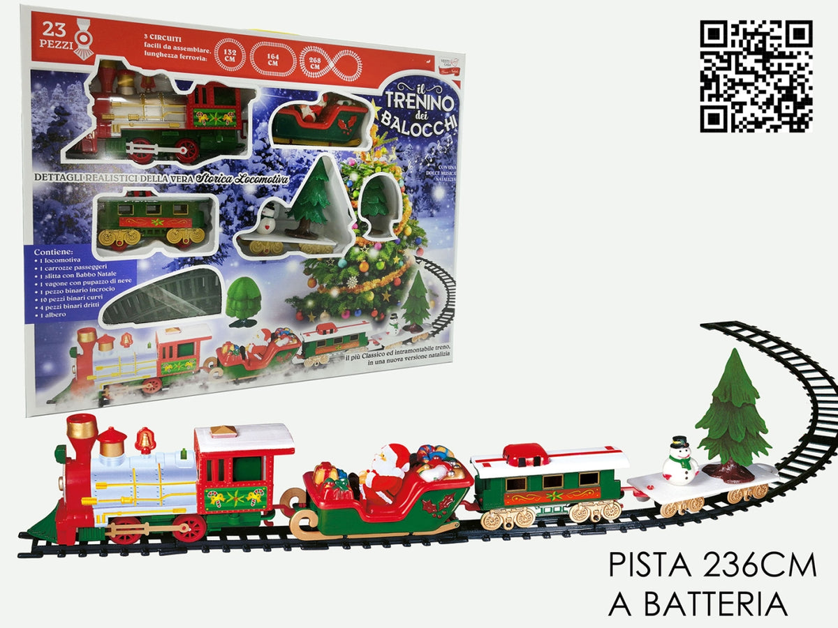 Treno natalizio per albero con pista luci e suoni a batteria 21 oggetti