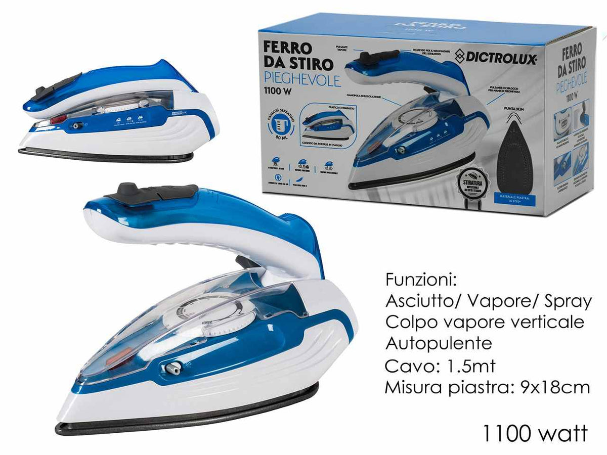 Ferro da stiro pieghevole 1100w teflon