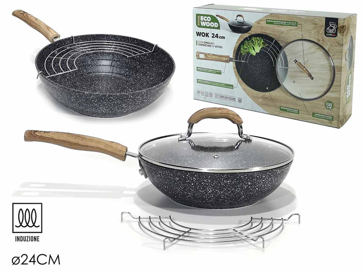 Wok stone eco wood d.24cm con grilia per induzione