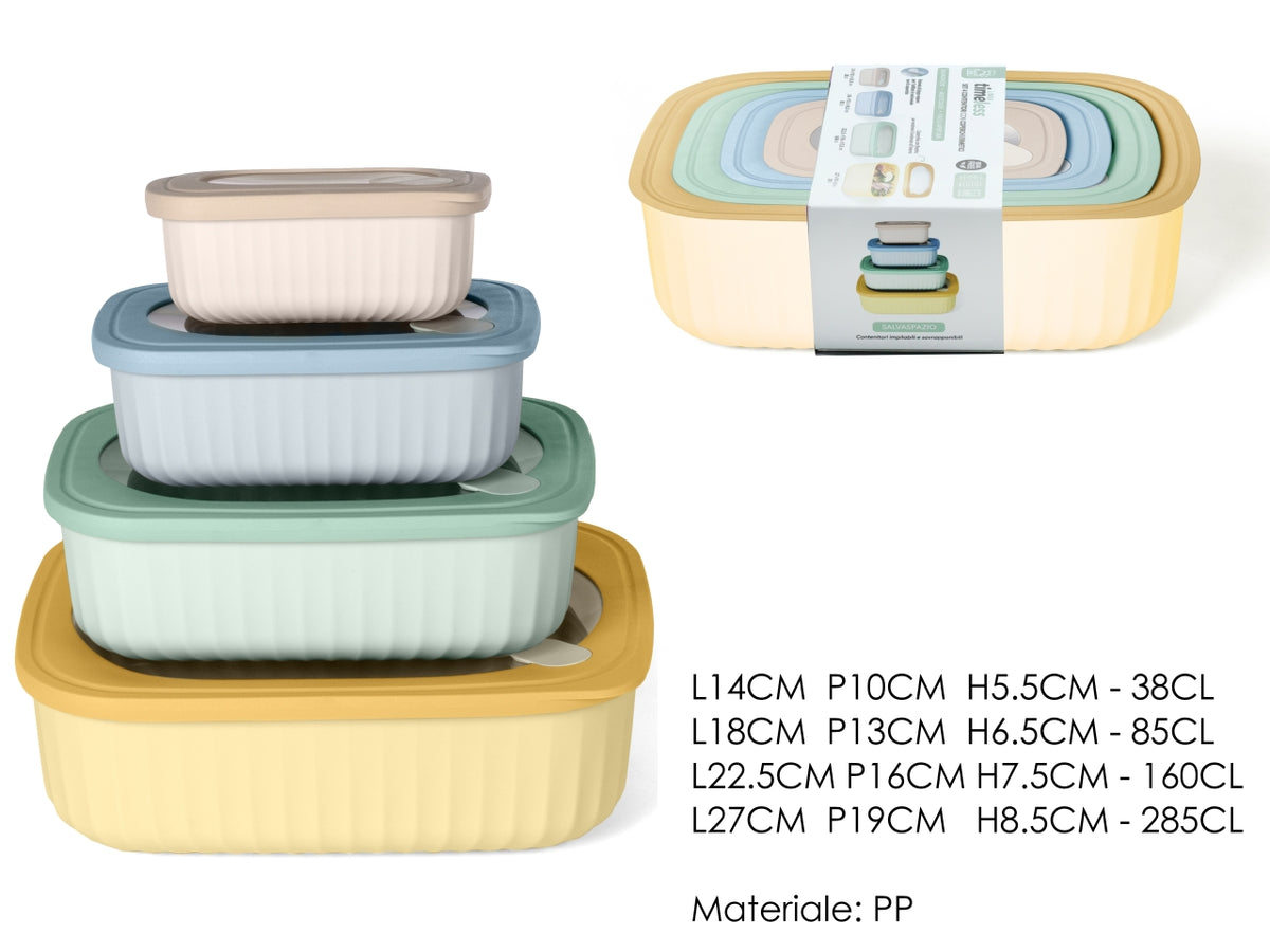 Set di 4 contenitori ermetici rettangolari di plastica - la confezione contiene 4 contenitori di diversi colori e 4 diverse misure