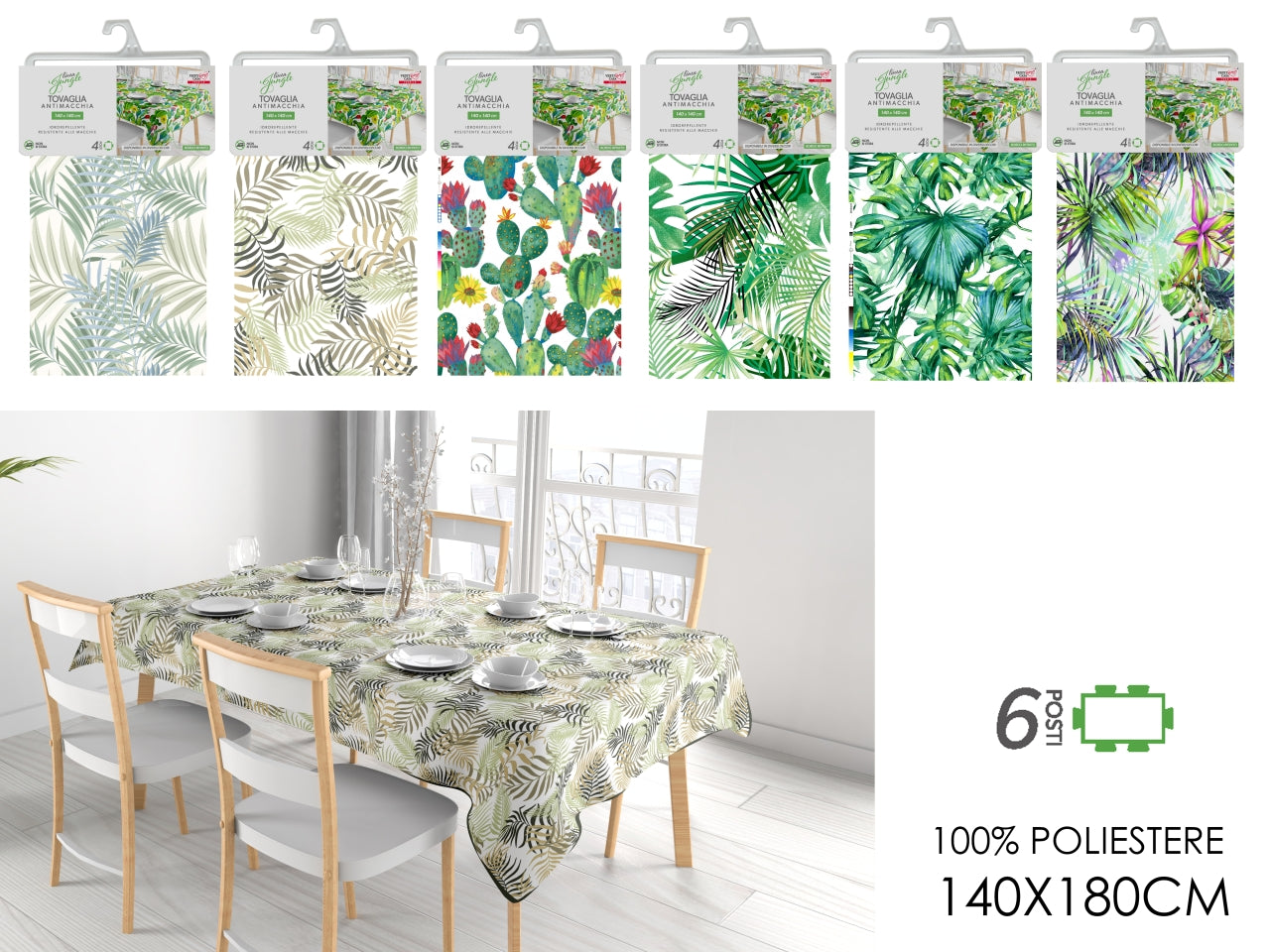 Tovaglia antimacchia decoro jungle misura 140x180cm ideale per 6 posti - disponibile in 6 decorazioni