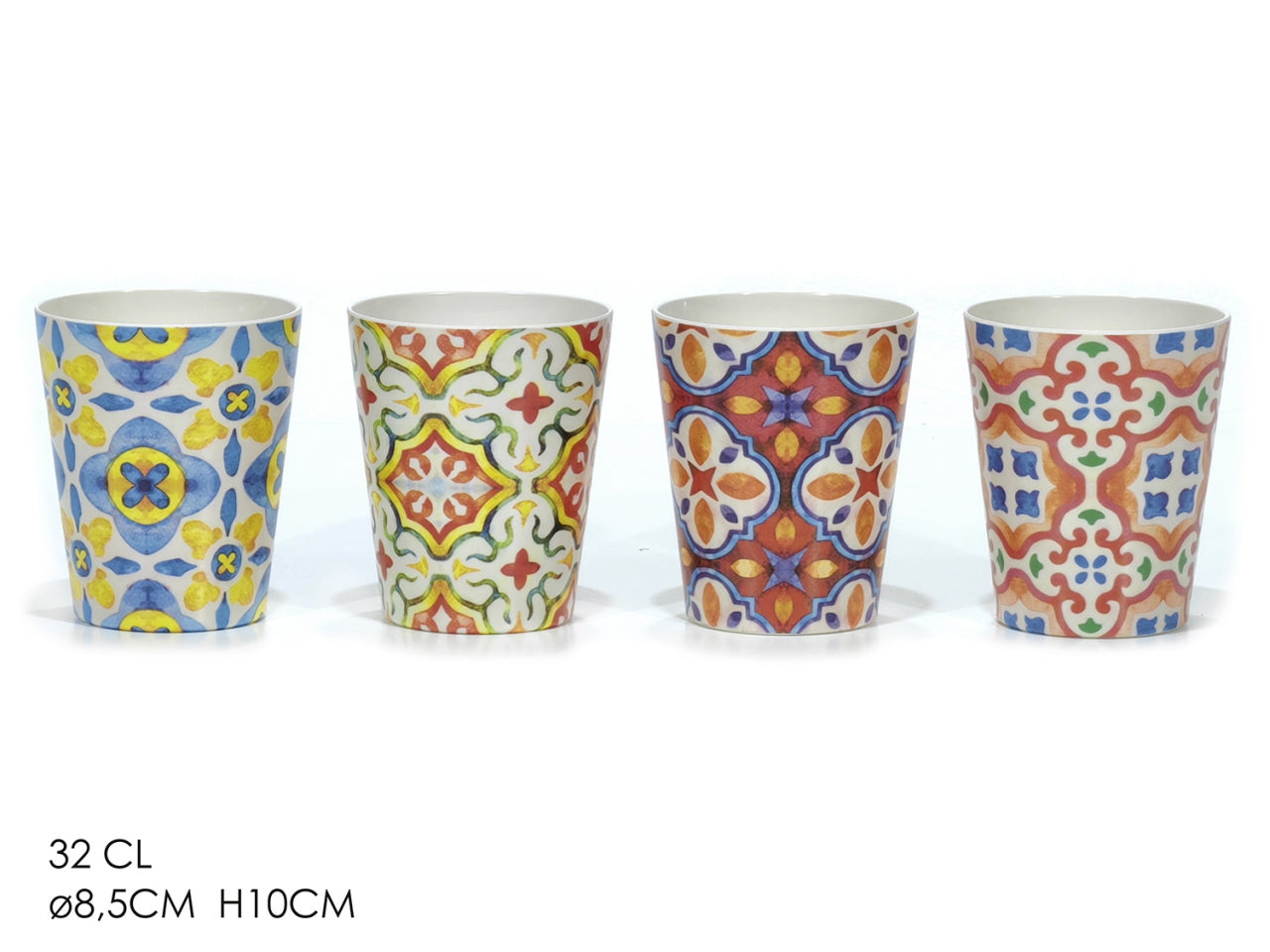 Bicchiere stile mediterraneo in melamina multicolor 32 cl, 8,5x10 cm, Linea Zahira - Gusto casa