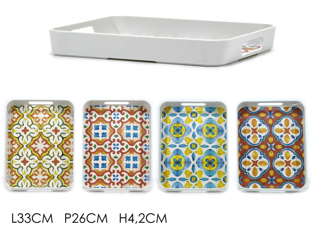 Vassoio rettangolare melamina multicolor mediterraneo 33x26x4 cm - Gusto Casa