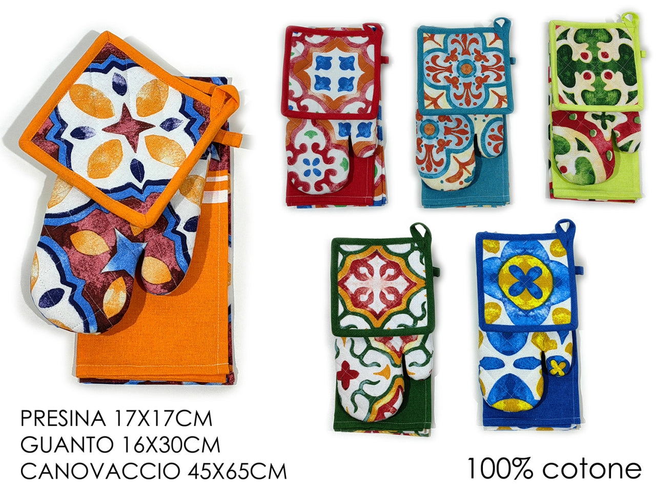 Set cucina linea zahira in cotone multicolor stile mediterraneo, 4 pezzi - Vesti Casa
