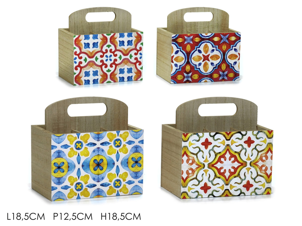 Portaposate mediterraneo in mdf multicolor 18,5x12,5x18,5 cm - Gusto Casa