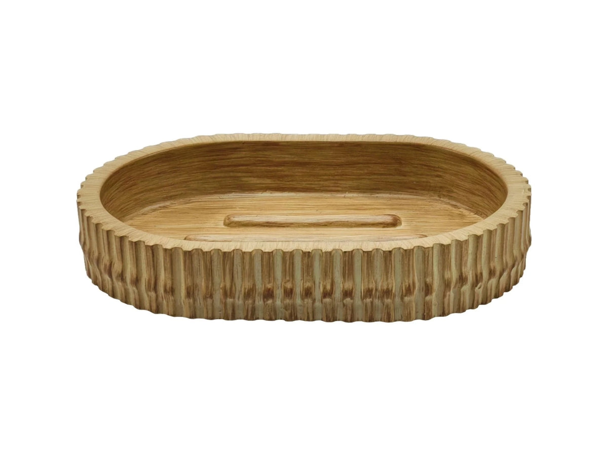 Portasapone Ovale in Poliresina Effetto Bamboo - Stile Boho - 13,5x9,5x2,5 cm