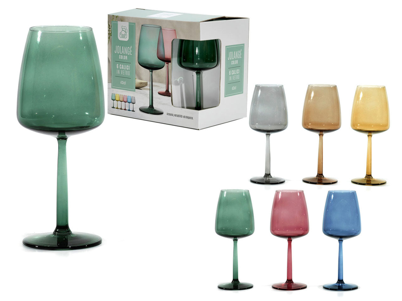 Set da 6 calici vino in vetro multicolor 43 cl - Gusto Casa