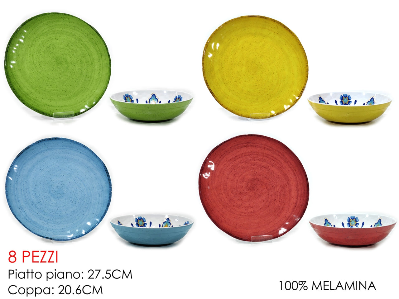 Set piatti per 4 persone in melamina multicolor stile mediterraneo - General Trade