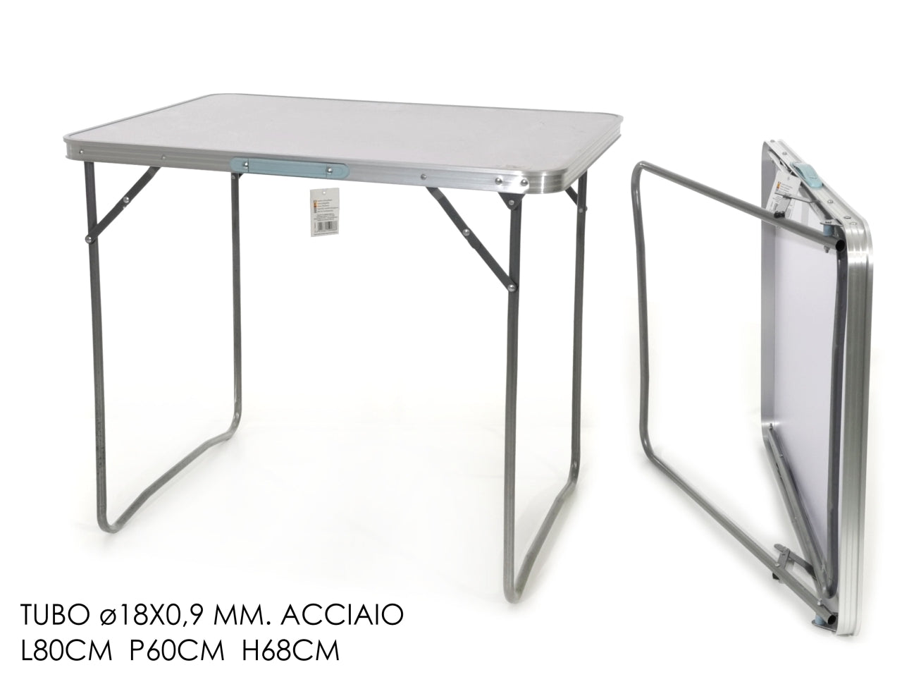 Tavolino richiudibile in acciaio rettangolare con piano ruvido bianco, per 4 posti, uso interno/esterno - 80x60x68cm - General trade