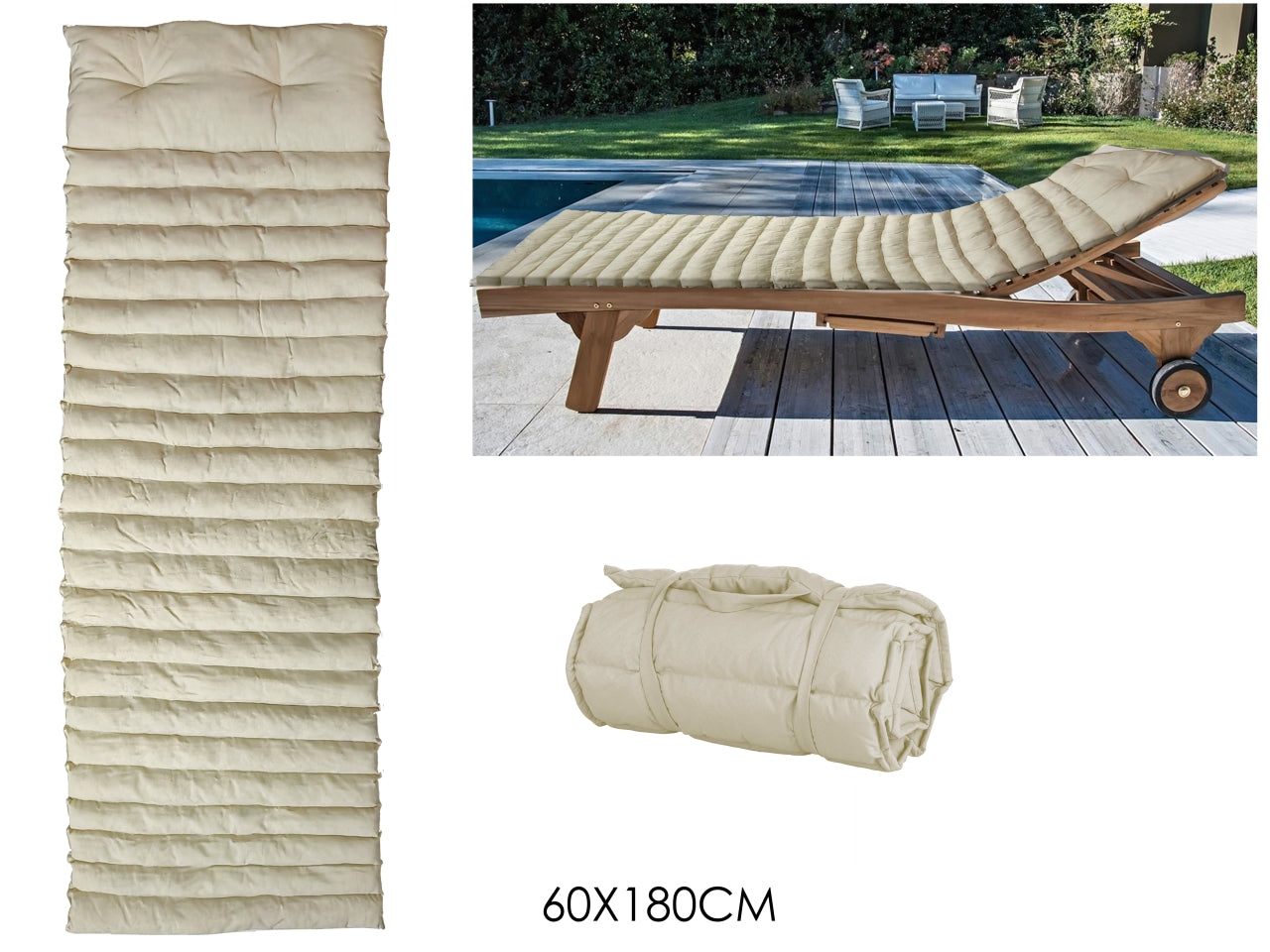 Cuscino coprilettino imbottito in tessuto con poggiatesta, colore avorio, 60x180 cm - Vestiamo Casa