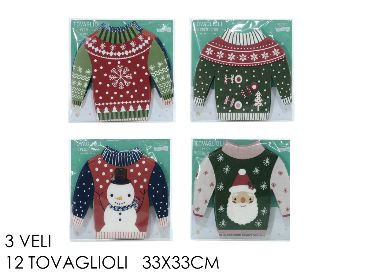 Tovaglioli natalizii 33x33cm in confezione da 12pz in fansasie assortite
