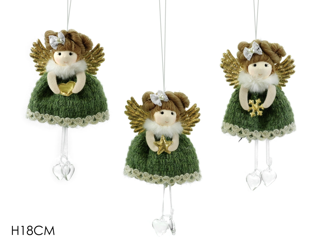 Appendino natalizio angelo verde in 3 soggetti assortiti 18 cm - Vestiamo Casa