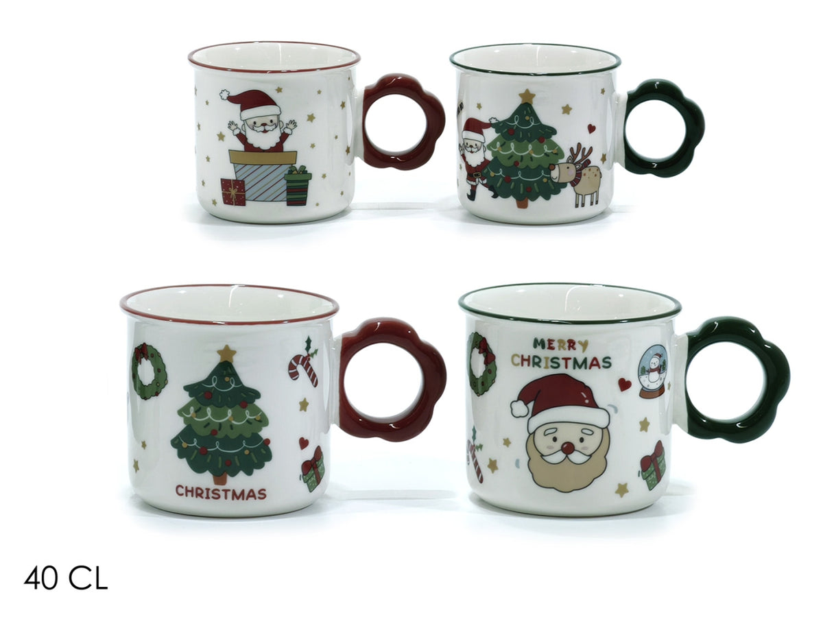 Tazza con manico fiore in porcellana bianca decorazione natalizia 400 ml