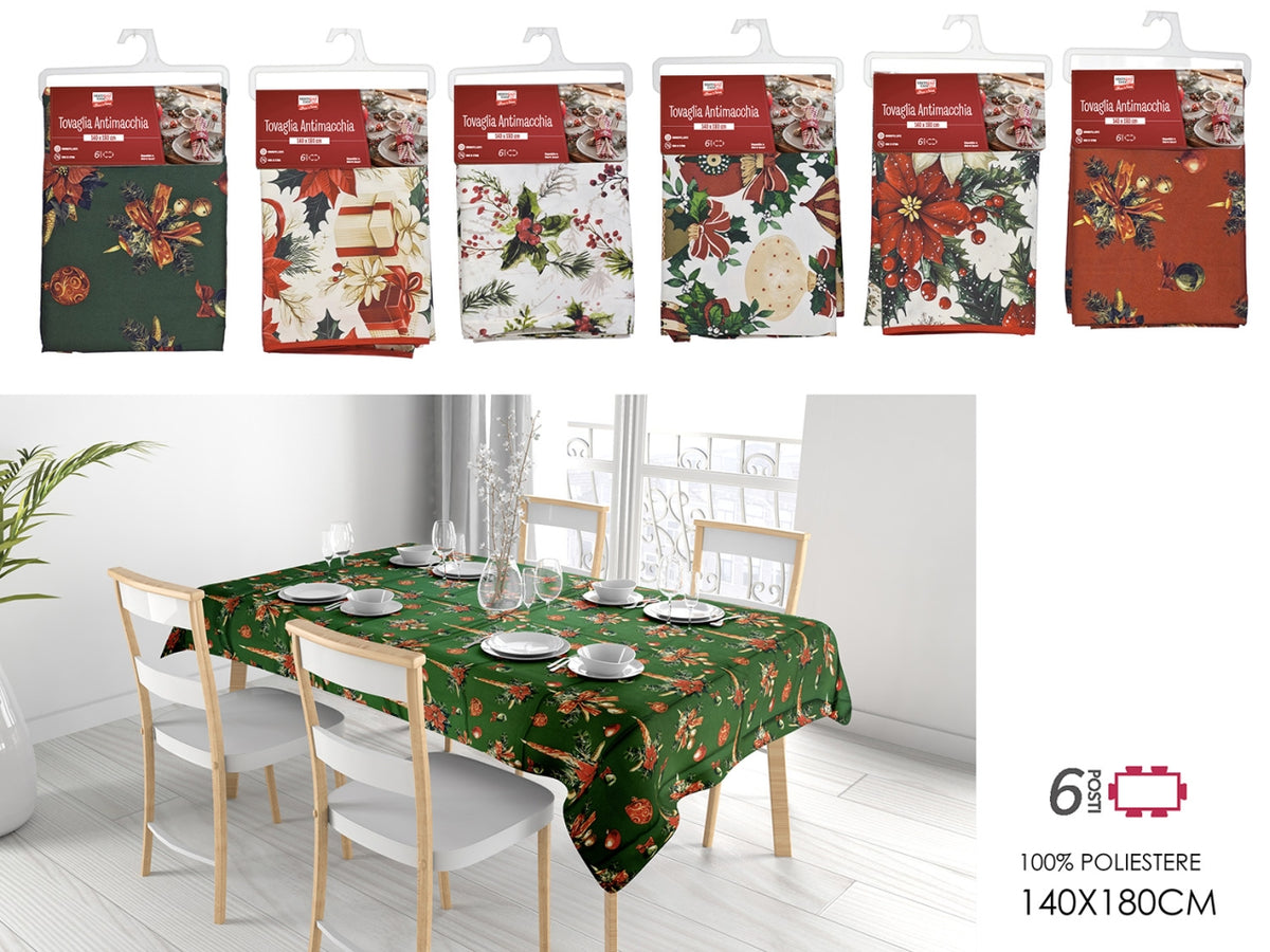 Tovaglia rettangolare natalizia antimacchia floreale in poliestere colori assortiti 6 posti 140x180cm