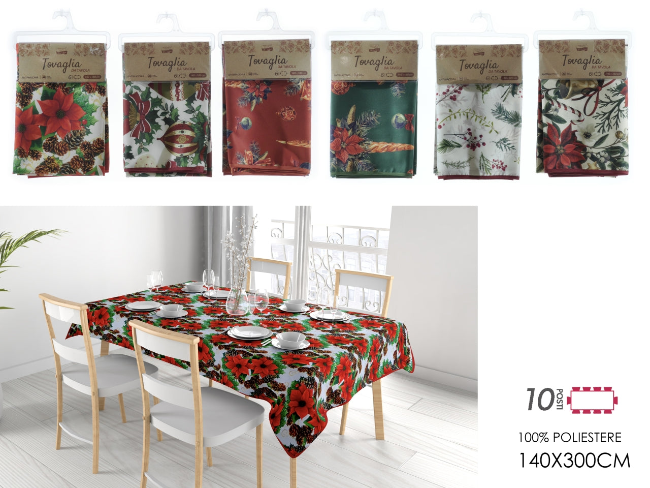 Tovaglia fantasia natalizia antimacchia 140x300 assortite