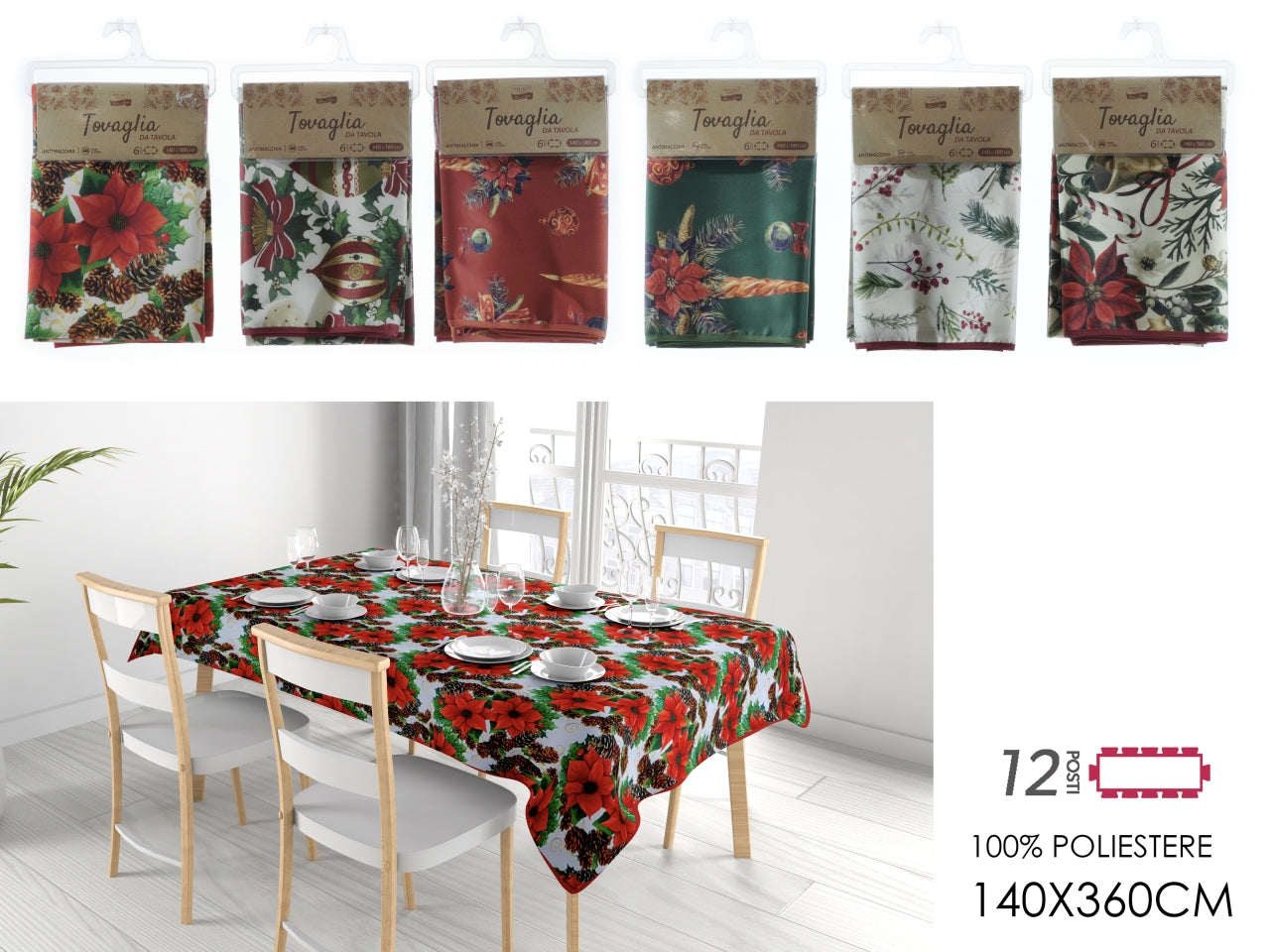 Tovaglia fantasia natalizia antimacchia 140x360 assortite