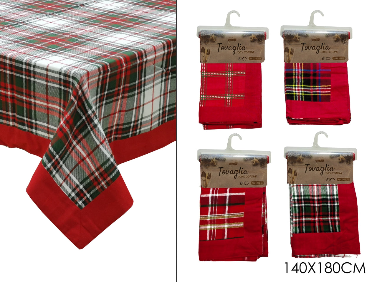 Tovaglia rettangolare natalizia scozzese in cotone 6 posti 140x180 cm rosso â Vestiamo Casa