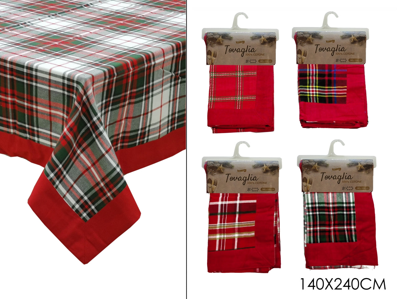 Tovaglia rettangolare natalizia scozzese in cotone rosso 8 posti 140x240 cm â Vestiamo Casa